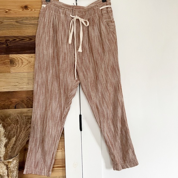 NWT Free People Light At Sunrise High-Rise Striped Pants Caraway Brown - Picture 3 of 4